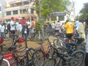 Cyclists gathered near Bethani School